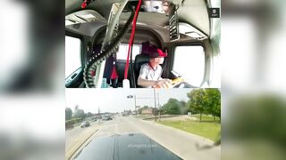 Idiot Driver Eats A Burger While The Truck Is Full