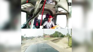 Idiot Driver Eats A Burger While The Truck Is Full