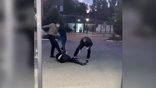 Three Bastards Brutally Beat A Man Outside A Store. Russian