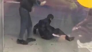 Three Bastards Brutally Beat A Man Outside A Store. Russian