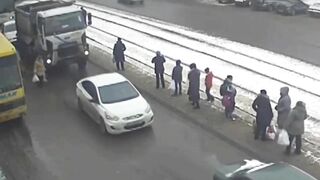 Truck Runs Over Old Woman. Ukraine 