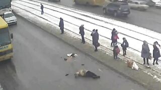 Truck Runs Over Old Woman. Ukraine 