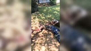 Two Attack Dogs Eat A Captured Thief's Hand To The Bone