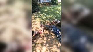 Two Attack Dogs Eat A Captured Thief's Hand To The Bone