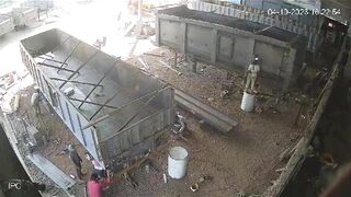 Welder Explodes While Standing On Barrel Welding At Junkyard