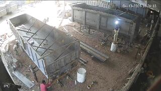 Welder Explodes While Standing On Barrel Welding At Junkyard