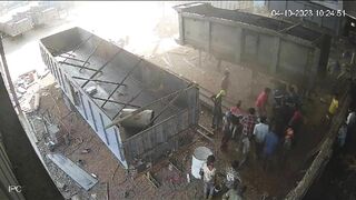 Welder Explodes While Standing On Barrel Welding At Junkyard