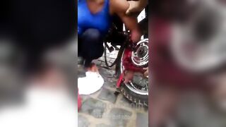 Woman's Hand Gets Caught In Motorcycle Chain 