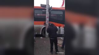 Woman Nailed To A Pole By Bus, Head Blown Off 