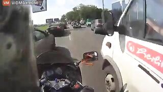 Cyclist Destroys His Bike While Trying To Beat Traffic Jam