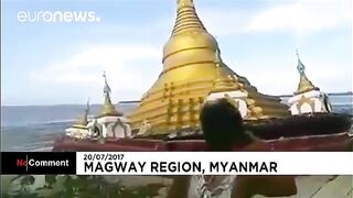 Pagoda Collapses Into River In Myanmar