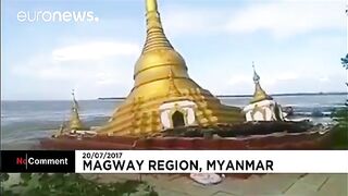 Pagoda Collapses Into River In Myanmar