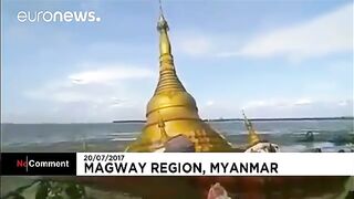 Pagoda Collapses Into River In Myanmar