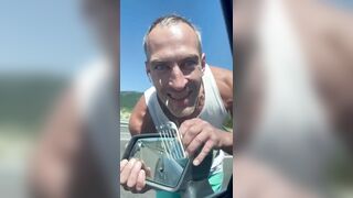 Crazy Guy In Sweatshirt Wants His Door Mirror