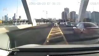 Driver Changes Lanes And Crashes