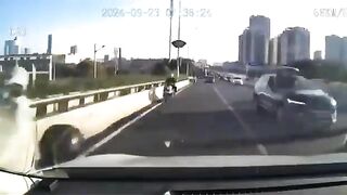Driver Changes Lanes And Crashes