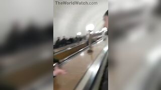 Drunk Russian Stops Escalator