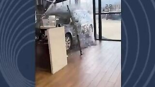 Guy Drives His Car Through The Dealership