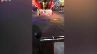 People At The Market Scream In Fear As The Truck Is Overloaded