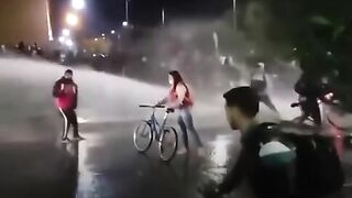 Protesters Defend Themselves With Water Cannons