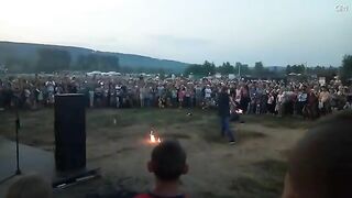 Fire Breather Sets His Own Face On Fire When Performance Goes Wrong