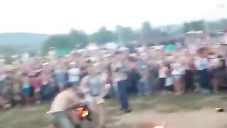 Fire Breather Sets His Own Face On Fire When Performance Goes Wrong