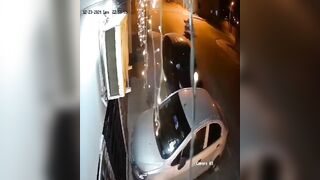 Homeless Man Crossing The Street With All His Belongings