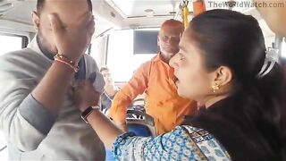 Indian Woman Angrily Beats Up Drunk Man