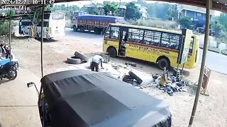 Man Backflips After Tractor Tire Bursts