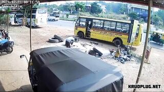 Man Thrown Into Air After School Bus Tire Bursts