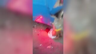 Man's Bicycle Completely Engulfed By Rear End Of Bus