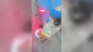 Man's Bicycle Completely Engulfed By Rear End Of Bus