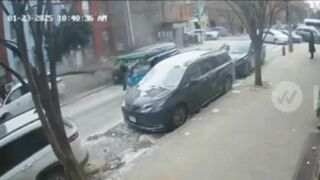 Minivan Hits Sidewalk