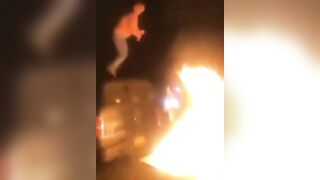 Idiot Jumps Into A Burning Bonfire And Burns Himself