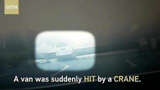 Giant Crane Crushes 10-seater Minivan