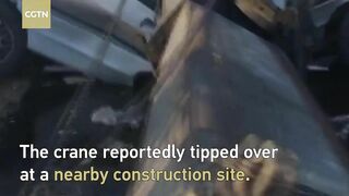 Giant Crane Crushes 10-seater Minivan