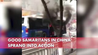 Good Citizen Saves Elderly Man From Burning Bus - Video