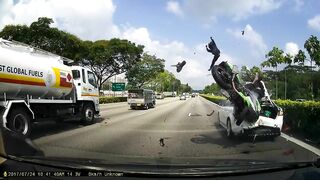 Terrifying Moment Cyclist Is Thrown From Motorbike In Accident