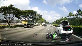 Terrifying Moment Cyclist Is Thrown From Motorbike In Accident