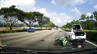 Terrifying Moment Cyclist Is Thrown From Motorbike In Accident