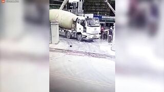 Horror: Concrete Mixer Plunges Into Huge Hole With Driver