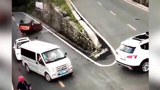 Horror Moment Car Flips Over On Mountain Hairpin