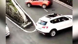 Horror Moment Car Flips Over On Mountain Hairpin