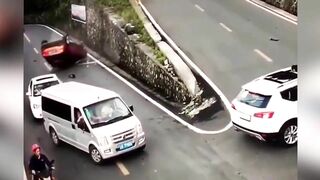 Horror Moment Car Flips Over On Mountain Hairpin