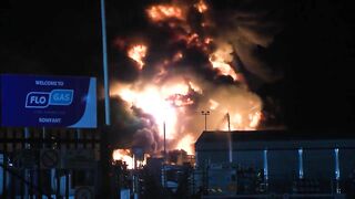 A Huge Inferno Engulfs An Oil And Gas Plant In An Industrial Area