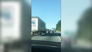 Idiot On Motorcycle Causes Accident On Interstate