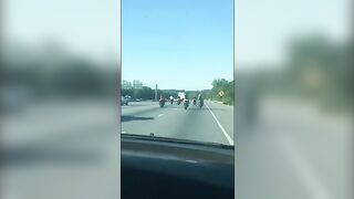 Idiot On Motorcycle Causes Accident On Interstate