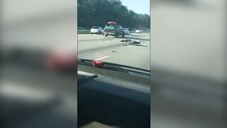 Idiot On Motorcycle Causes Accident On Interstate