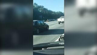 Idiot On Motorcycle Causes Accident On Interstate