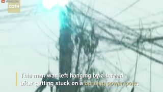 Man Trapped On Burning Power Pole